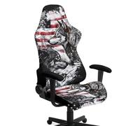 Cugasmaru Wolf American Flag Gaming Chair Covers Washable Game Chair Cover Washable Computer Reclining Gamer Chairs Protector Slipcovers with Armrest Covers