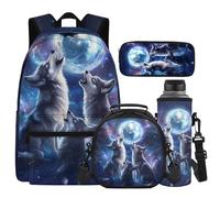 Cugasmaru Wolf Backpack with Lunch Box for Boys Backpack for School Girls Backpacks Ages 8-10 Preppy Back to School Gifts Large Capacity Schoolbag for Primary 4th Grade Daypack