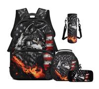 Cugasmaru Wolf School Backpack for Girls Mushroom School Bags for Kids Children 17 Inch American Flag Schoolbag 4th of July Patriotic Primary Lightweight Set of 4 Kids Backpack for School Travel