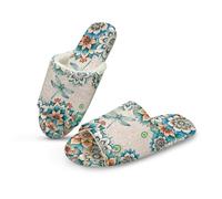 Cugasmaru Womens Slippers Open Toe Mandala Flower Dragonfly Fuzzy House Slippers Size 7 Slip On Indoor Bedroom Plush Ladies Comfy Memory Foam Adult Home Spa Shoes Soft Cotton Sole