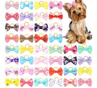 cuhair Pet Hair Bows for Small Dogs, 20 Pack Assorted Colours and Patterns, Elastic Band Hair Accessories for Yorkshire Terrier, Puppy Grooming