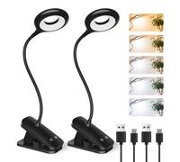 CUHIOY 2Pack Clip on Reading Light for Bed, 5 Colour Desk Lights, Black | 5 Brightness Levels, Touch Control Headboard Lamp with Flexible Neck, Eye Protect USB-C Light for Home Office Desk