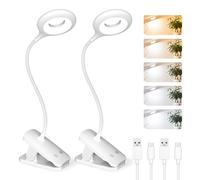 CUHIOY 2Pack Clip on Reading Light for Bed, 5 Colour Desk Lights, White | 5 Brightness & Touch Control Headboard Lamp, Rechargeable Battery, Large Clamp with Flexible Neck, Eye Protect for Dorm