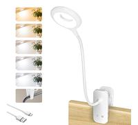 CUHIOY Clip on Reading Light for Bed, Rechargeable Battery Reading Light, 5 Color 5 Brightness & Touch Control Headboard Lamp, Large Clamp Desk Light with Flexible Neck, Eye Protect Bedside Book Light