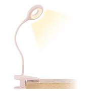 CUHIOY Rechargeable Clip on Reading Light for Bed, 5 Colour Desk Lamp, Pink | 5 Brightness Levels, Touch Control Headboard Lamp, Large Clamp Bedside Light with Flexible Neck, Eye Protect Battery