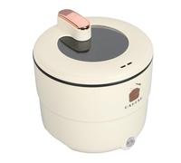 Cuifati 1.8L Electric Hot Pot, Mini Portable Double Layers Anti Scald Anti Stick Electric Cooking Pot for Noodles Soup Stewing Steaming, for Dorms and Offices (UK Plug)