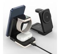 Cuifati 3 in 1 Wireless Charger Stand, 15W Fast Wireless Magnetic Charging Station, Foldable Portable Phone Charger with FCC Safe Certification for IOS 17 16 15 14 (Black)