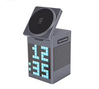 Cuifati 6 in 1 Wireless Charger Pixels Display Clock with Bluetooth Speaker Alarm Clock for 17 16e 16 15 14 13 12 Pro Max