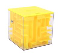Cuifati 8.5cm 3D Maze Puzzle Money Box, Transparent Interactive Maze Savings Box for Kids, Educational Coin Bank with Lock Hole, Fun Money Gift Puzzle for Cash Coins (Yellow)