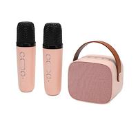 Cuifati Bluetooth Karaoke Machine for Adults Kids, Stereo Sound Retro Portable Speaker with 2 Wireless Microphones, Bluetooth 5.3 Home Party KTV Singing Set, Dynamic RGB Light, 6W Dual (Pink)