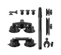 Cuifati Car Suction Cup Mount, 5 Powerful 84mm Vacuum Suction Base with 43in Telescopic Selfie Stick, Universal Camera Compatibility for Action Cameras and Driving Recorders