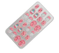 Cuifati Kids Press On Fake Nails Short Full Cover 24pcs, Vivid Colors Cute Patterns for Girls, ABS Plastic Safe & Easy to Use Artificial False Nails with Glue for Children (02)