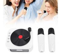 Cuifati Mini Karaoke Machine Toy, Portable Bluetooth Speaker with 2 Wireless Microphones, HiFi Sound, 5H Playback, 4 Sound Effects, for Kids Adults Home Party Outdoor Travel Gift (White)