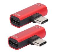 Cuifati USB C Charger Adapter 2 in 1, 2PCS Type C Power Splitter for Charging & Music, Aluminum T Type Connector for P20 P10 Pro Mate 10, Z17, Mote Z, Fast Charging 2A (Red)