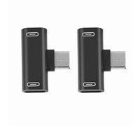 Cuifati USB C Charger Adapter 2 in 1, 2PCS Type C Power Splitter for Charging & Music, Aluminum T Type Connector for P20 P10 Pro Mate 10, Z17, Mote Z, Fast Charging 2A (Black)