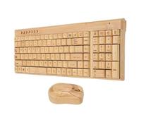 Cuifati Wireless Keyboard and Mouse Combo, 2.4GHz Handcrafted Full Bamboo Keyboard Mouse Set with USB Receiver, 7 Multimedia Keys, for Wins, Laptop, PC