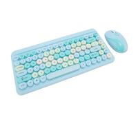 Cuifati Wireless Keyboard and Mouse Combo, Cute Typewriter Retro Round Computer Keyboard, 2.4G Rechargeable Combo, Plug and Play, for Laptop, PC, Computer (Misty Blue)