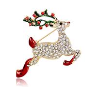 CUIGU Christmas Brooch Pins Ring Bell Rhinestone Jewelry Fashion Xmas Gift Decoration - Christmas Elk No.AL051-A