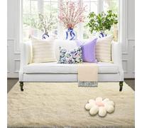 CUIMEI Large Shaggy Rugs 230 x 270 cm, Modern, Classical Design,Rectangular, Foldable, 100% Polyester, Warm, for Kids Room Rugs for Living Room Super Soft, Cream Color