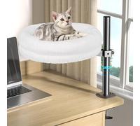 Cuipingoo Cat Desk Bed, Supports Up to 50 lbs, Comfortable Soft Perch, Nest Bed Attachment Round Cat Hammock for Desk 360° Rotating & Adjustable Height (White)