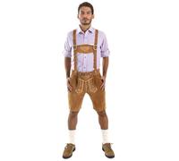 Cuir Craft Traditional Bavarian Lederhosen Goat Leather Light Brown Short with Matching Suspenders (UK, Waist, 34, Regular, Regular)