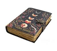 Cuir London Moon Phase Leather Journal with Lock, Handmade Celestial Diary, Vintage Deckle Edge Paper Grimoire Notebook, Travel Diary, Writing Journal Gift for Women & Men (multicolour, 8 x 6, 200)