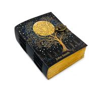 Cuir London Tree of Life Leather Journal with Lock, Vintage Deckle Edge Paper Notebook (Black and Yellow, 10 x 7, 400)
