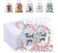 CUISANHOUSE 100pcs 5x7 Inch Organza Gift Bags for Easter Party Wedding Favor,Thank You White Sheer Drawstring Mesh Pouch Candy Jewelry Bag