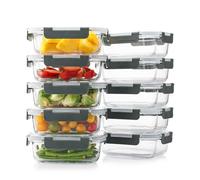 Cuiselect 10 Pack 22 Oz Glass Meal Prep Containers with Lids, Reusable Glass Food Storage Containers with Lids, Leak Proof, Microwave, Oven, Freezer and Dishwasher Safe (Gray)
