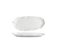 CUISGOR Ceramic Dinner Plates 13.5-inch Ceramic White Rectangular Banana Leaf Plate Sushi Snack Barbecue Suitable for Hotel Restaurant Tableware Dining Plates(13.5 in)