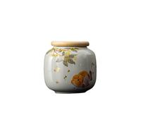 CUISGOR Tea Tin Wood Ash Ceramic Goldfish Small Tea Can Small Tea Packaging Sealed Portable Tea Storage Powder Can Tea Canister(A)