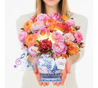 CUISH Pop Up Birthday Card with Music and Lights Life Sized 3D Paper Flower Bouquet - Greeting Card for Women, Mom, Wife, Daughter, Grandma - Birthday Gift with Envelope - Peony