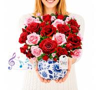 CUISH Pop Up Card with Birthday Music and Lights Life Sized 3D Paper Flower Bouquet - Greeting Card for Women, Mom, Wife, Daughter, Grandma - Birthday Gift with Envelope-Rose