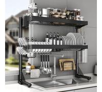 CUISIBOT Over Sink Dish Drying Rack, 3-Tier Full Stainless Steel Drainer Dish Rack Adjustable 20.9''-37.4'', Expandable Multifunctional Kitchen Organizer
