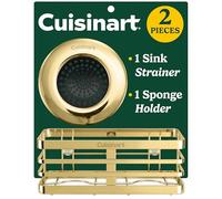 Cuisinart 2 Piece Sink Set - Sink Drain Strainer with Stainless Steel Rim & Silicone Mesh Base & Sponge Holder for Kitchen Sink, Metal Caddy with Triple Suction Cups, Daily Kitchen Essentials