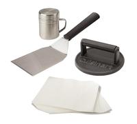 Cuisinart Cast Iron Burger Press Kit 17cm | Smash Burger Press with Spatula & Non-Stick Patty Papers | Heavy-Duty Burger Smasher for Crispy Edges & Even Cooking