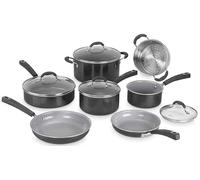 Cuisinart Ceramica XT Non-Stick Cookware Set 11-piece: Saucepans, Frypans, Stockpot, Sauté Pan, Steamer | Titanium-reinforced ceramic interior, PTFE, PFOA & PFAS-free Silicone Cool Grips,Black Ceramic
