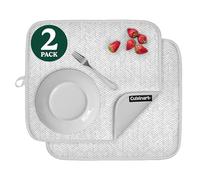 Cuisinart Dish Drying Mats for Kitchen Counter - (2) 16" x 18" Ultra Absorbent Kitchen Dish Drying Mat - Mesh Backing, Foldable, Machine Washable, Fast Drying Dish Mat (Dashed Lines)