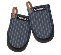 Cuisinart Heritage Mini Oven Mitts-5.5”x7” Heat-Resistant Kitchen Mitts for Oven with Non-Slip Neoprene Palm, Cotton Filling, and Faux Leather Loop-Durable Oven Mitt Set (Denim Pinstripe)
