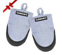 Cuisinart Mini Oven Mitts - 5.5” x 7” Heat-Resistant Kitchen Mitts for Oven with Non-Slip Neoprene Palm, Cotton Filling, and Fabric Loop - Durable Oven Mitt Set for Cooking & Baking (Light Blue)