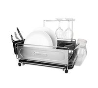 Cuisinart Stainless Steel Dish Drying Rack, Includes Wire Dish Drying Rack, Utensil Caddy, Draining Board, Stemware Holder, and Non-Slip Cup Holders, 14.4” x 12” x 6”- Stainless Steel/Black