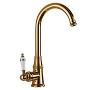 Cuisine à 360 degrés Papin de Cuisine pivotante Pour Eau Chaude Froide, Robinet à Un Seul Trou à poignée Solide Pour Les lavabos à Linge du Bar Utilitaire Farmhouse RV, Or (Nickel brossé)
