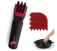 Cuisinel Cast Iron Scrubber Cleaning Brush + Pan/Grill Scraper - Skillet and Grill Cleaner Kit - Soft-Touch Confident-Grip Dish Scrub Tool - Tough on Grease, Gentle on Metal and Non-Stick Cookware
