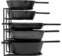 cuisinel Heavy Duty Pan Rack Organizer - Black - 12” / 30cm 5-Tier Kitchen Storage Organizer - Holds 50-LBS / 22.5 KG of Cast Iron Skillets, Pans, Griddles and Shallow Pots - Durable Steel Organizer