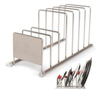 Cuisinel Lid and Dish Organizer Rack - Satin Nickel Silver Kitchen Storage Organization Stand - Plate Holder, Pan/Pot Covers, Cutting Board and Cookie Sheet Divider - 7-Tier Cabinet/Counter Display
