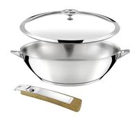 Cuisinox - Eclipse - 28 cm All-Stainless Steel Wok - Encapsulated Base - Suitable for All Heat Sources Including Induction - 18/10 Stainless Steel - Mirror Finish - Removable Wood Effect Handle, Grey
