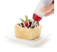 Cuisipro Deluxe Decorating Pen | Red and white, round and teardrop shaped spout, for cakes, desserts and drinks, spout stored in the pen flask