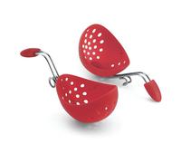 Cuisipro Egg Poacher, Set of 2, Red, Silicone, Draining Holes, Securely Hooks onto Pan, Dishwasher Safe, 16.5 x 7 x 16.5 cm