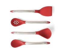 Cuisipro Silicone 4 Piece Utensil Set, Red, Heat and Stain Resistant, Spoon, Ladle, Slotted Spoon and Turner