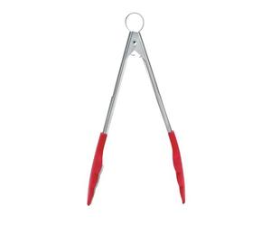 Cuisipro Tongs with Teeth, Silicone, Red, Lock for Safe and Compact Storage, Cooking Tongs, Suitable for Non-Stick Pans, Good Grip, 9.5”, 24cm